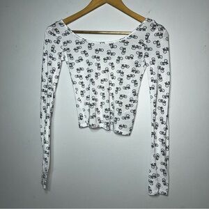 MAP TO MARS White Bicycle Print Cropped Knit Top Long Sleeve XS